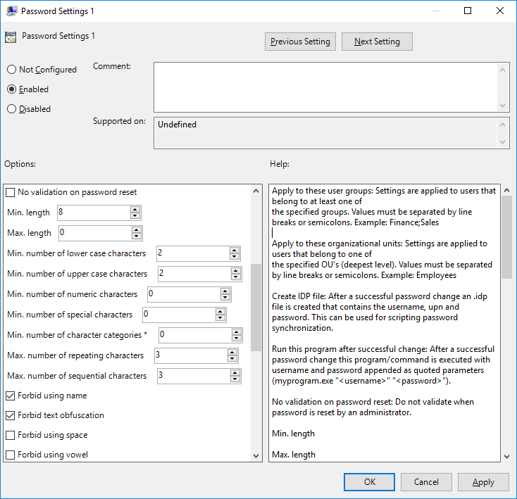 Group Policy settings
